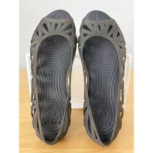 Crocs Women’s Adrina 10 Open Toe Slip On Jelly Flats Cut Out Gray Black 80s